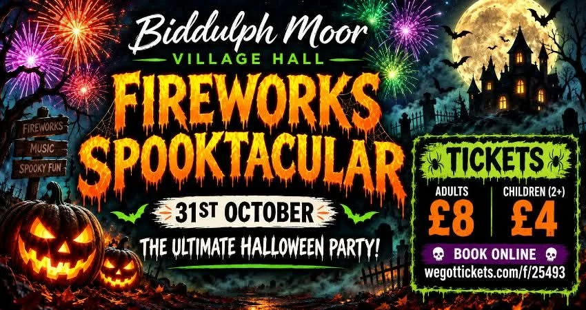 Biddulph Moor Village Hall Fireworks Spooktacular poster for 31 October 2026